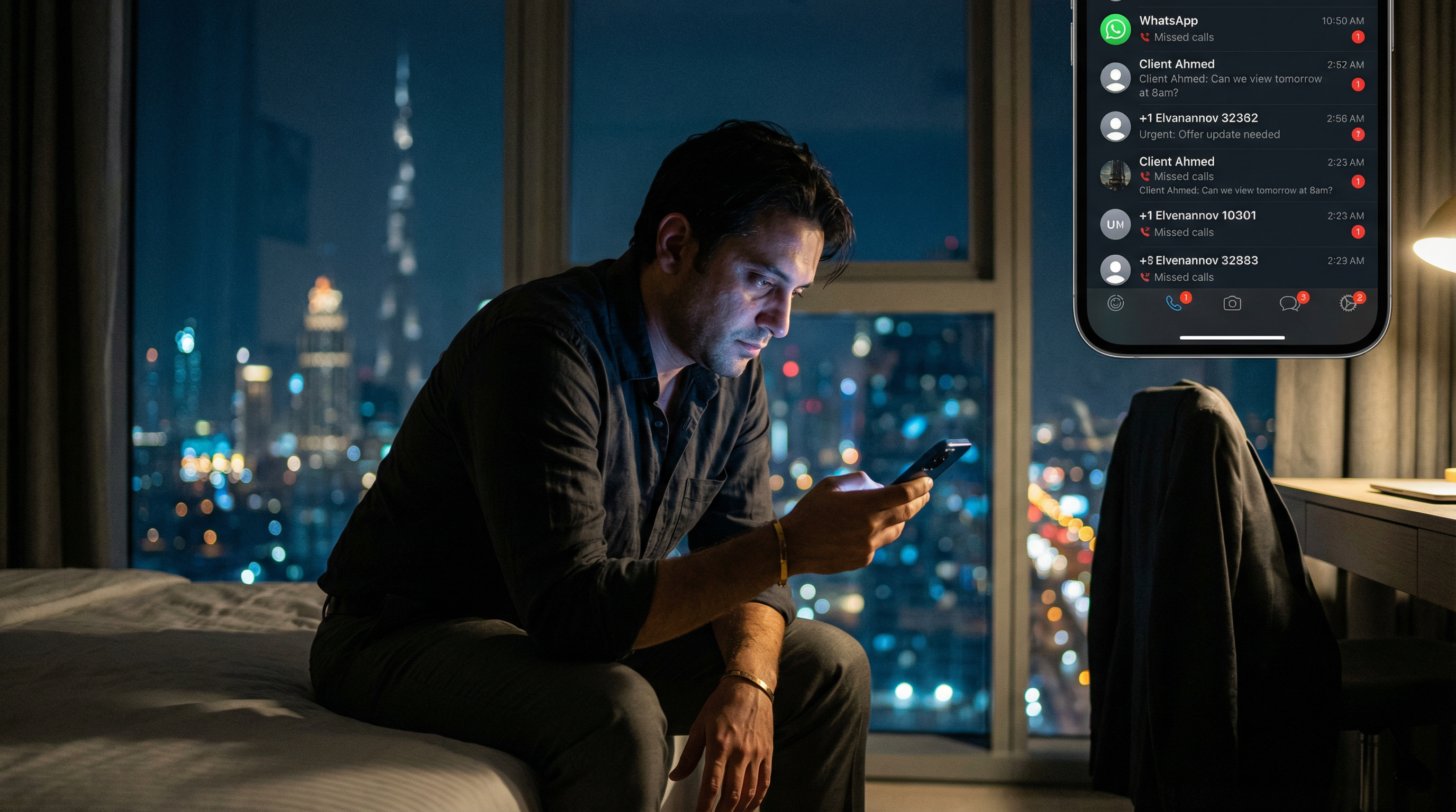 Graveyard of old computers and software icons, with Dubai skyline in background