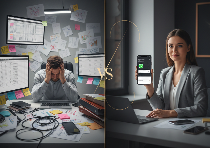 Seamless digital workflow on a tablet, showing integrated communication and CRM